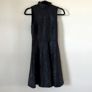 Black Lace Mock Neck Fit and Flare Dress